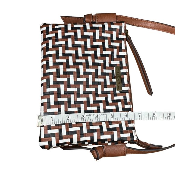Frye & Co Faux Leather Brown Black & White Print Women's Crossbody Shoulder Bag - Picture 16 of 16